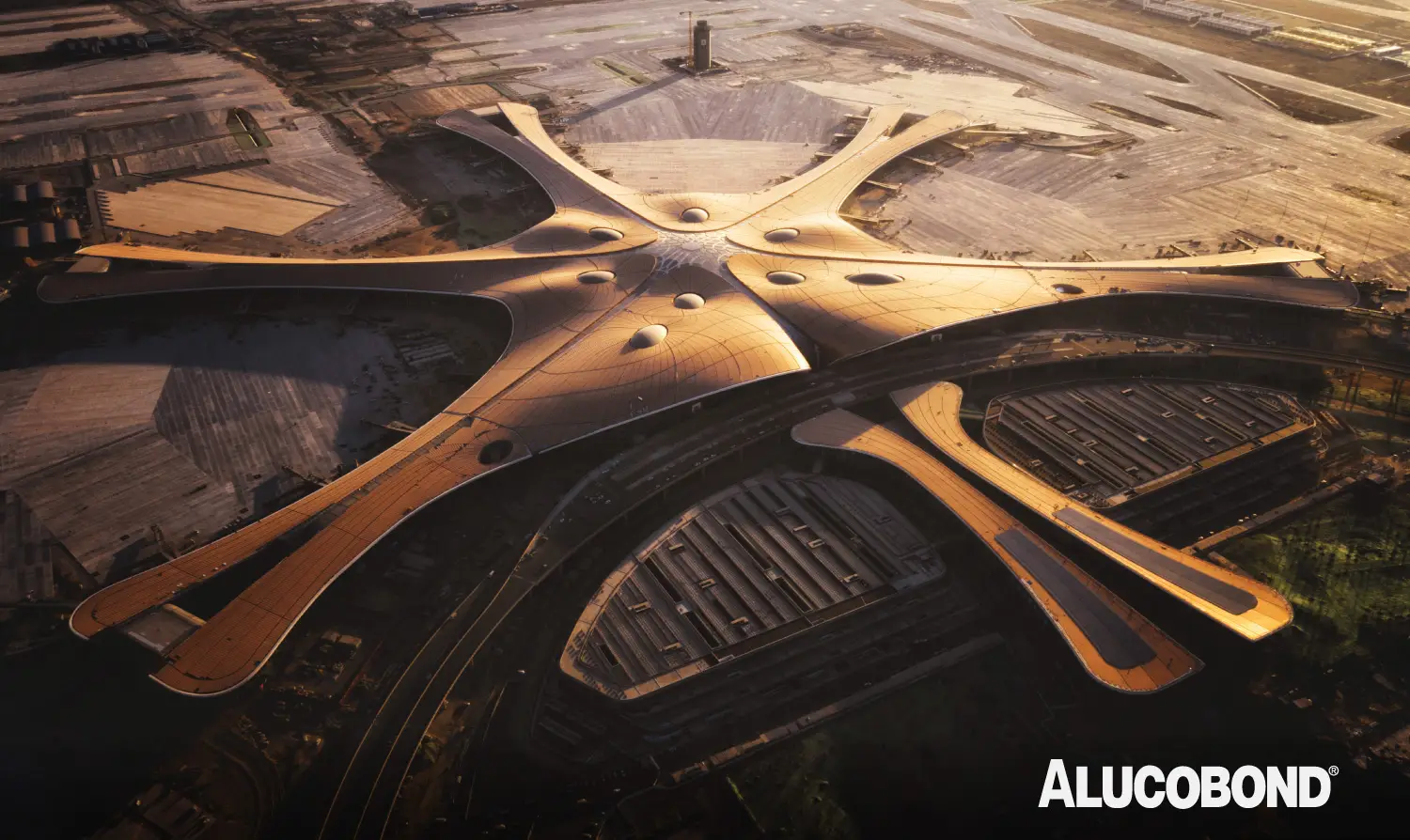 Modern architecture enhanced with ALUCORE® <strong>aluminium honeycomb panels</strong>.