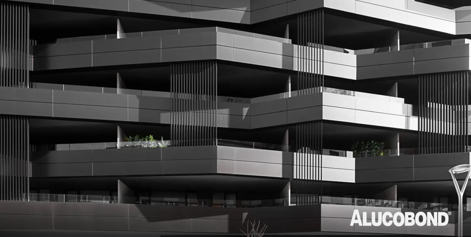 Facade of Edificio Marizada in Gijón, Spain featuring ALUCOBOND PLUS 4mm panels in Anodized Look C34 designed by Ballina y Canal Arquitectos and installed by Fedecor S.L.