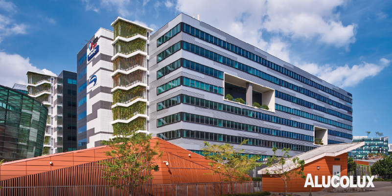 Sunrise Silver Aluminium Facade Panels at ESR Bizpark@Changi by TA.LE Architects